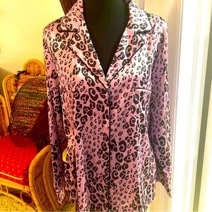 Wolf & Whistle Lavender Black Animal Print Satin Pajama Top! New! Large